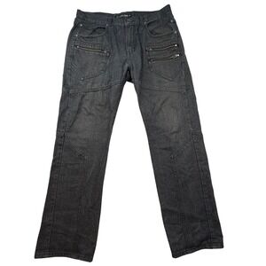 Sacred Crown Jeans Men's 36 Black Wash Denim Zipper‎ Pocket Moto Style